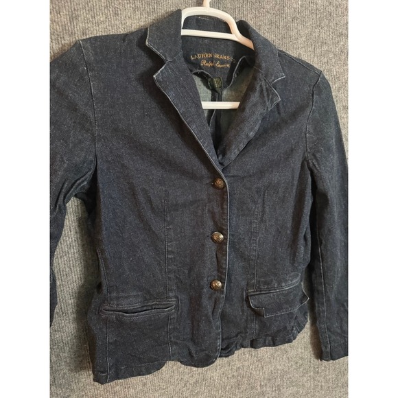 Lauren Jeans Co Ralph Lauren Womens Denim Blazer Jacket Dark Wash Button Size M - Picture 8 of 13